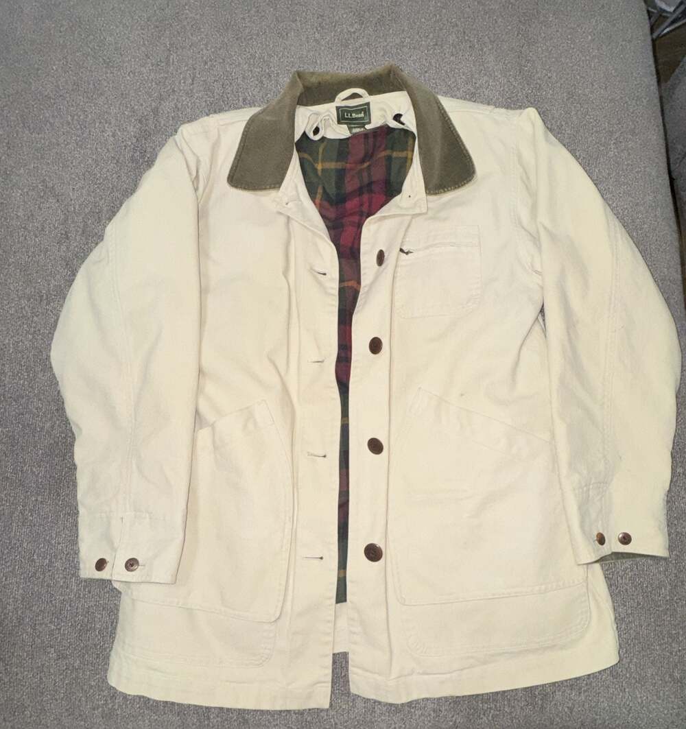 L.L. Bean Women's Reg Small Cream Cotton Canvas Plaid Lined Field Barn Coat